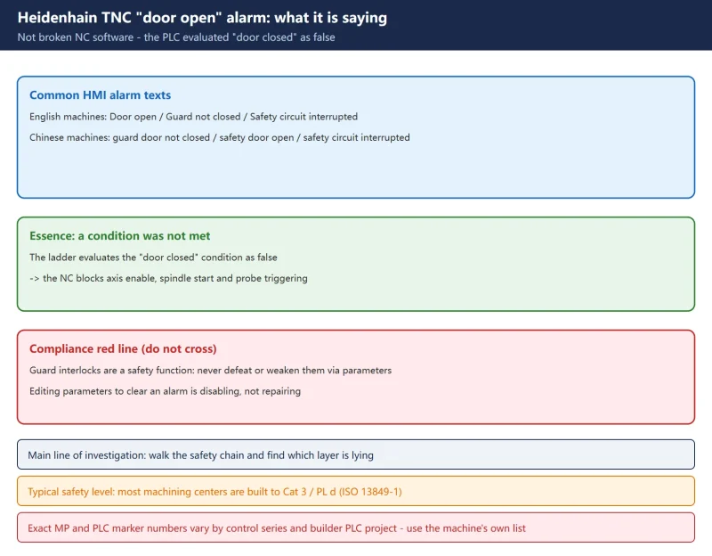 Heidenhain TNC "Guard Doors Are Open" Alarm: Four-Layer Safety-Chain Isolation and the Four Post-Change Tests-CNCShare | 数控电气技术中心
