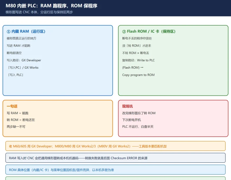 三菱 M80 梯形图怎么写进 CNC？GX Developer 写 RAM、转 ROM 与 Checksum ERROR 排查-CNCShare | 数控电气技术中心