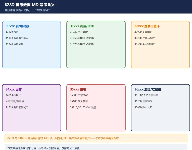 西门子 828D 常用机床数据 MD 速查：轴 / 主轴 / 回零 / 软限位分组对照-CNCShare | 数控电气技术中心