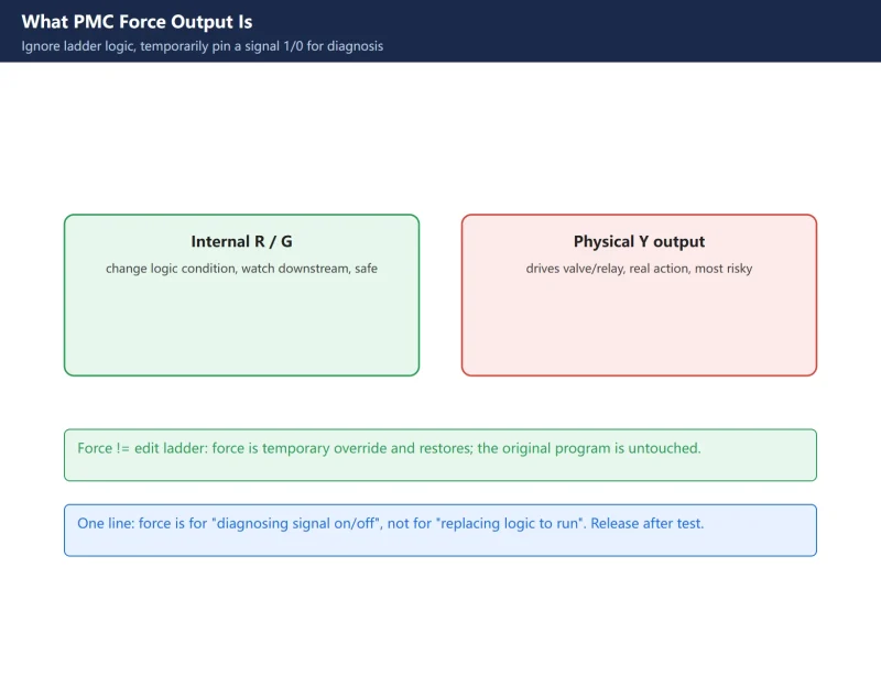 How to Use FANUC PMC Force Output (FORCE): Path (PMCDGN/STATUS/FORCE) + Forceable Addresses (G/R/Y) + Stop PMC / Release / Safety Rules-CNCShare | 数控电气技术中心