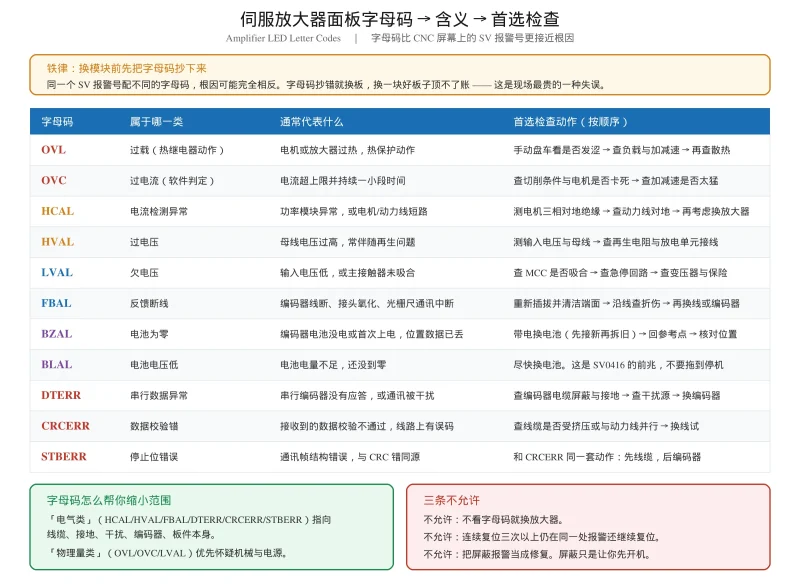 FANUC 伺服报警代码对照表 SV0301-SV0441（按报警号可搜索 · 含放大器字母码对照）-CNCShare | 数控电气技术中心
