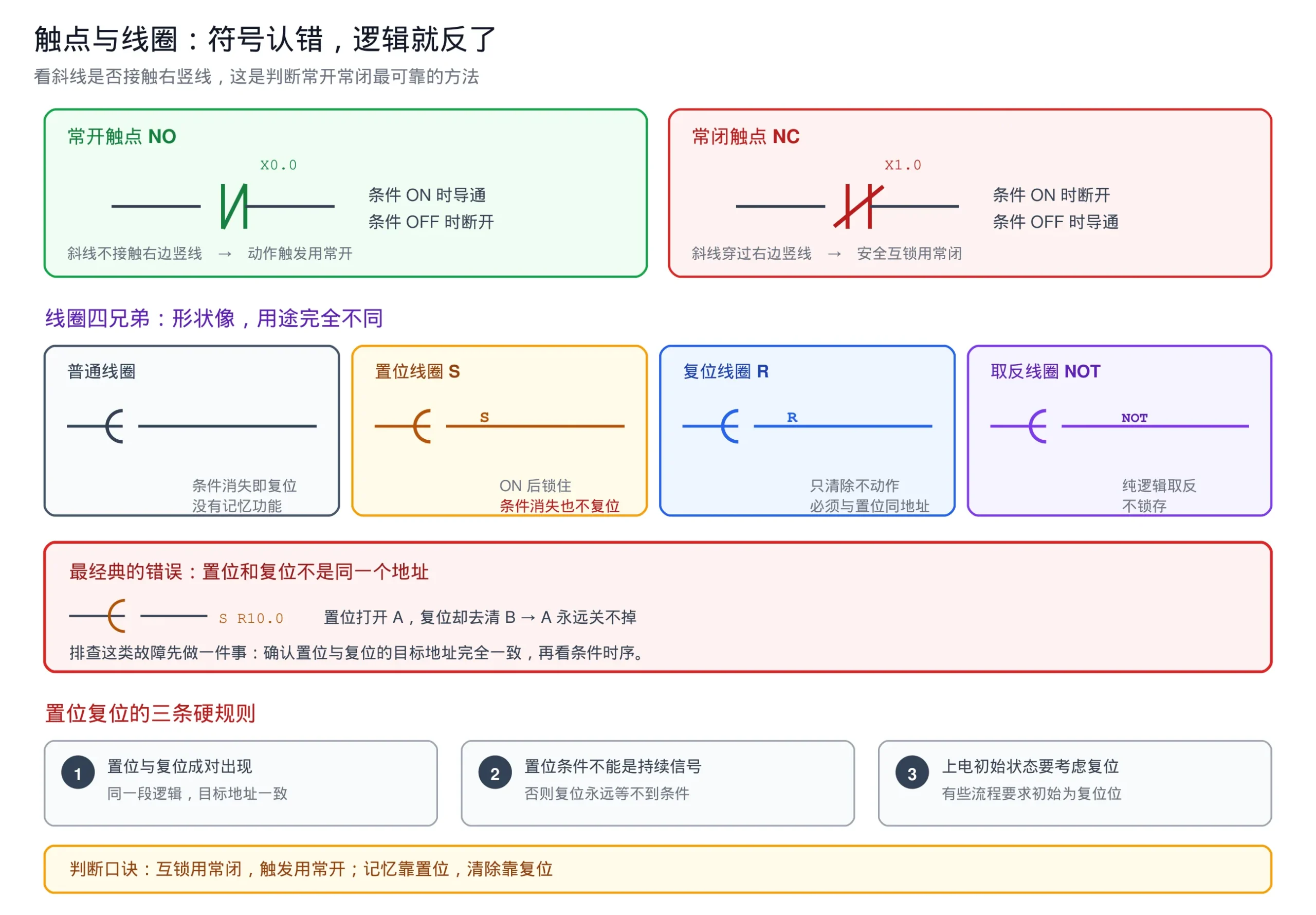 FANUC 发那科梯形图符号图解:常开与常闭触点、普通线圈与置位复位取反线圈